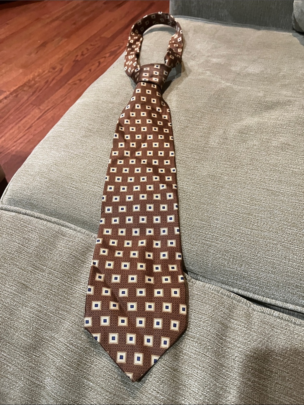 Bruno Piattelli Brown Silk Geometric Square Tie